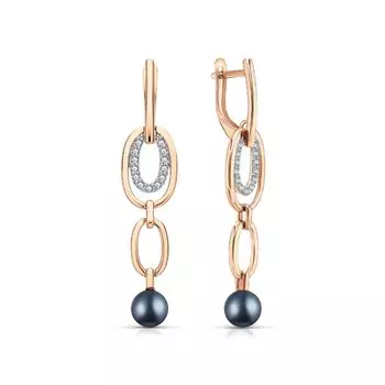 Золотые серьги с жемчугом и фианитами