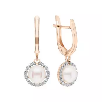 Золотые серьги с жемчугом и фианитами