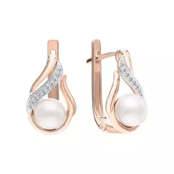 Золотые серьги с жемчугом и фианитами