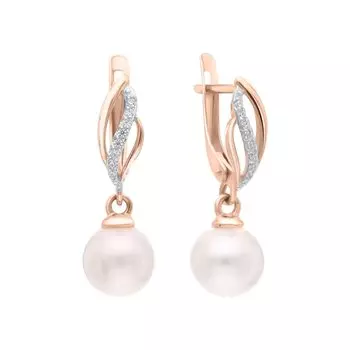 Золотые серьги с жемчугом и фианитами