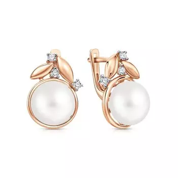 Золотые серьги с жемчугом и фианитами