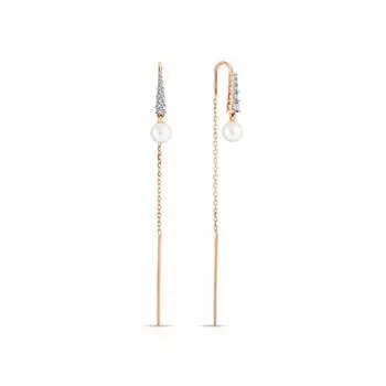 Золотые серьги с жемчугом и фианитами