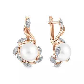 Золотые серьги с жемчугом и фианитами