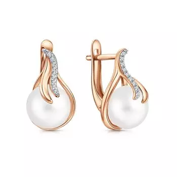 Золотые серьги с жемчугом и фианитами