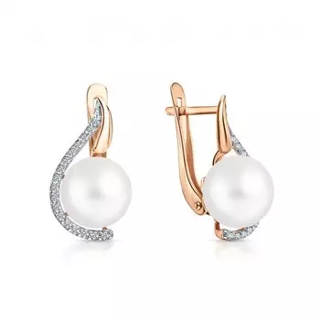 Золотые серьги с жемчугом и фианитами