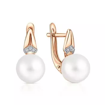 Золотые серьги с жемчугом и фианитами