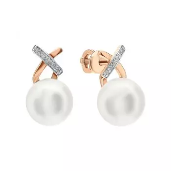 Золотые серьги с жемчугом и фианитами