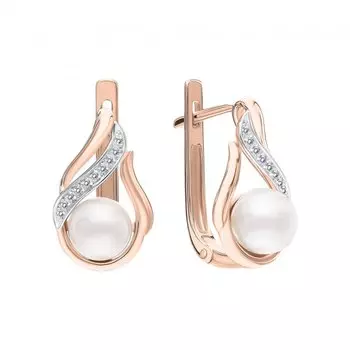 Золотые серьги с жемчугом и фианитами