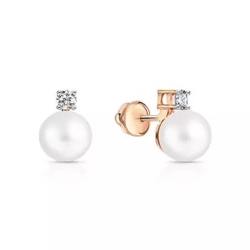 Золотые серьги с жемчугом и фианитами