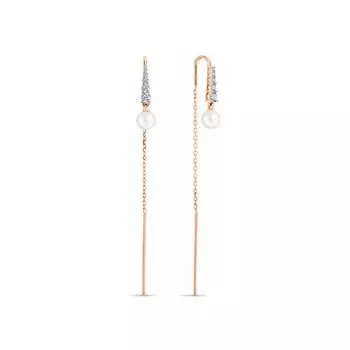 Золотые серьги с жемчугом и фианитами