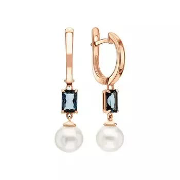 Золотые серьги с жемчугом и топазами природными