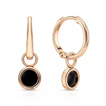 Золотые серьги-трансформеры с ониксом природным