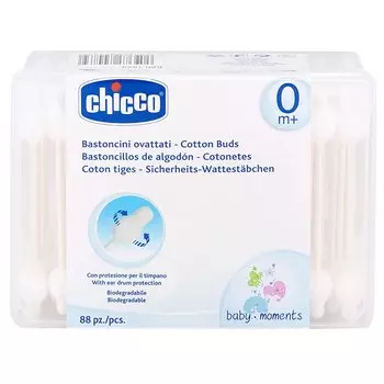 Chicco Baby Moments Палочки ватные с ограничителем 0+ 88 шт