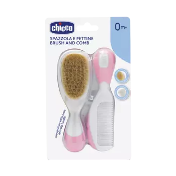 Chicco Набор детский расческа+щетка натуральная щетина Розовый