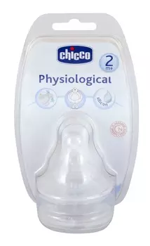 Chicco Physiological Соска силиконовая физиологичная 2+ средний поток 2 шт