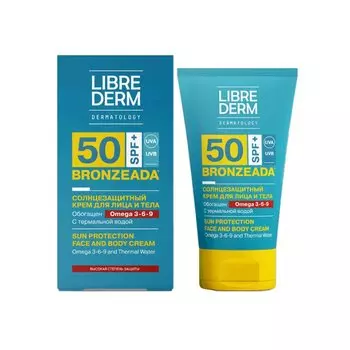 Librederm Bronzeada Крем солнцезащитный для лица и тела SPF 50 с Омега 3-6-9 и Термальной водой 150 мл