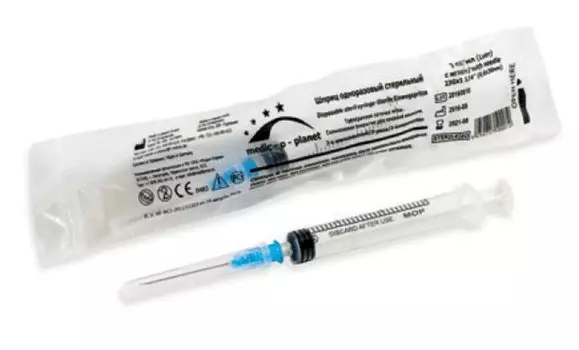 Медик-о-Планет Шприц одноразовый 3-комп.с иглой 23G (0,6х30мм) 3 мл 1 шт