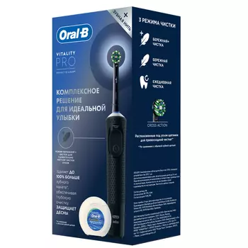 Oral-B Набор Виталити Про Щетка зубная электрическая тип 3708 черный+Нить зубная Эссеншиал Флосс