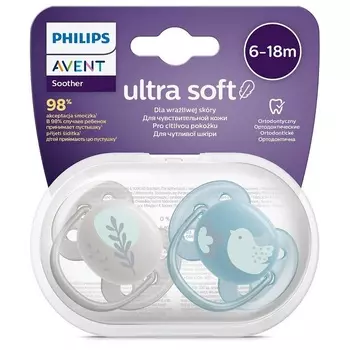 Philips Avent Ultra Soft Пустышка силиконовая 6-18 мес.2 шт