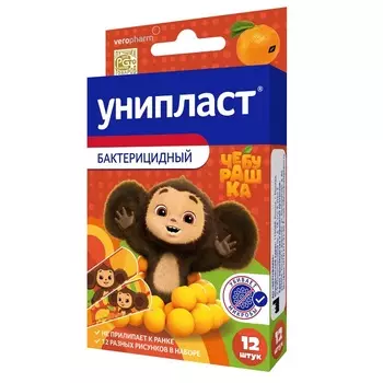 Унипласт Лейкопластырь бактерицидный для детей Чебурашка 12 шт