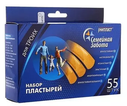 Унипласт Лейкопластырь бактерицидный универсальный Семейная Забота 55 шт