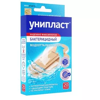 Унипласт Лейкопластырь бактерицидный влагостойкий Бежевый 1,9 см х 7,2 см 20 шт