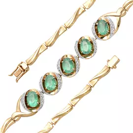 Браслет из красного золота с изумрудами и бриллиантами 10-241-01 19.0