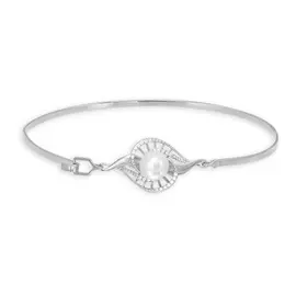 Браслет из серебра с жемчугом и фианитами с родированием с773610 18.0