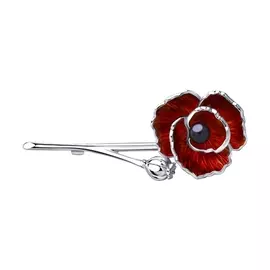 Брошь из серебра с жемчугом и эмалью с родированием 94040175