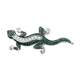 Брошь из серебра с жемчугом swarovski и фианитами с родированием 94040186