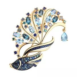 Брошь из золота с топазами и фианитами 740326