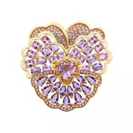 Брошь из красного золота с аметистами и фианитами 740289