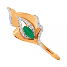 Брошь из красного золота с агатом и фианитами 740253