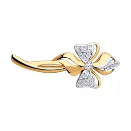 Брошь из красного и белого золота с фианитами 040275