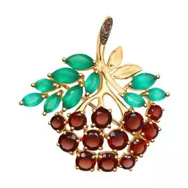 Брошь из красного золота с агатами, гранатами и фианитами 740176