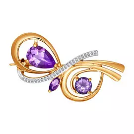 Брошь Аметист, фианит