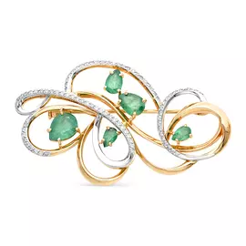 Брошь из красного золота с изумрудами и бриллиантами 7-270-01