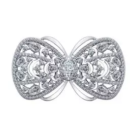 Брошь из серебра с фианитами с родированием 94040131