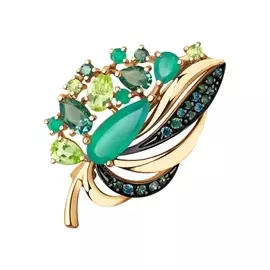 Брошь из красного золота с агатами, хризолитами и фианитами 740273