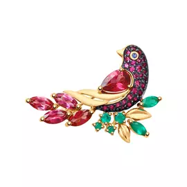 Брошь из красного золота с агатами, родолитами и фианитами 740215