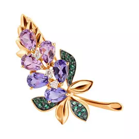 Брошь из красного золота с аметистами и фианитами 740236