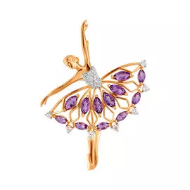 Брошь из красного золота с аметистами и фианитами 740339