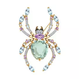 Брошь из красного золота с аметистами и топазами 740359