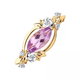 Брошь из красного золота с аметистом и фианитами 740250