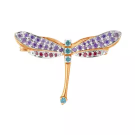 Брошь из красного золота с фианитами 040247