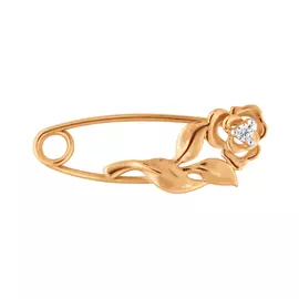 Брошь из красного золота с фианитом 040187