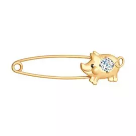 Брошь из красного золота с фианитом 040240