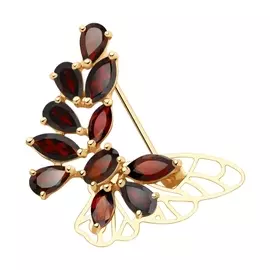 Брошь из красного золота с гранатами 740296