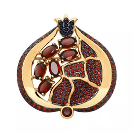 Брошь из красного золота с гранатами и фианитами 740204