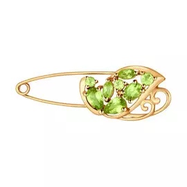 Брошь из красного золота с хризолитами 740104